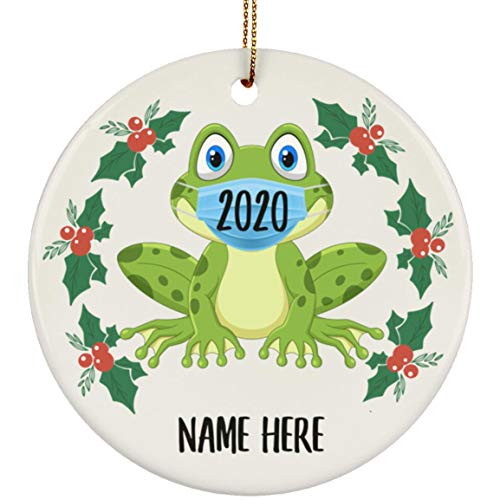 Lovesout Funny Personalized Name Frog Quarantine 2020 Christmas Tree Ornament White Circle Ceramic
