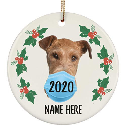 Lovesout Funny Personalized Name Irish Terrier Quarantine 2020 Christmas Tree Ornament White Circle Ceramic
