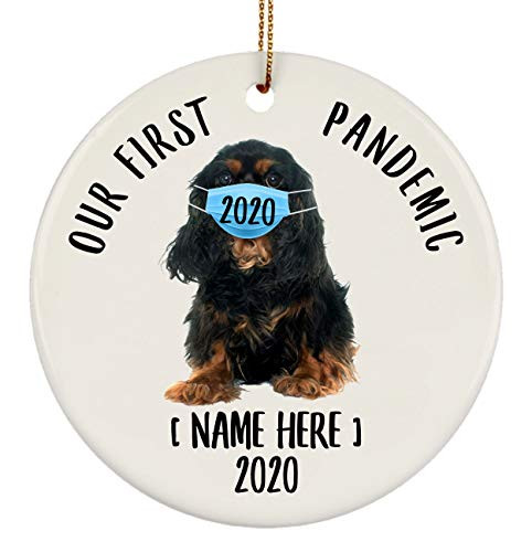 Lovesout Personalized Name Cavalier King Charles Spaniel Black Tan Our First Pandemic Christmas 2020 Circle Ornament