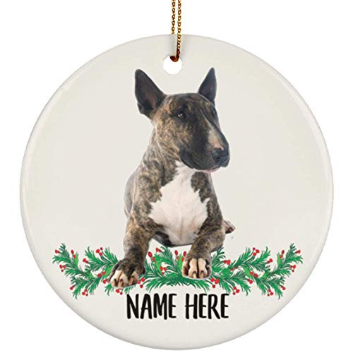 Lovesout Personalized Name Brindle Bull Terrier Christmas Tree Ornament Circle Ceramic
