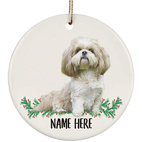 Lovesout Funny Personalized Name Lhasa Apso Champange Christmas Tree Ornament Circle Ceramic