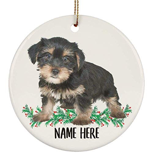 Lovesout Funny Personalized Name Morkie Black Brown Christmas Tree Ornament Circle Ceramic