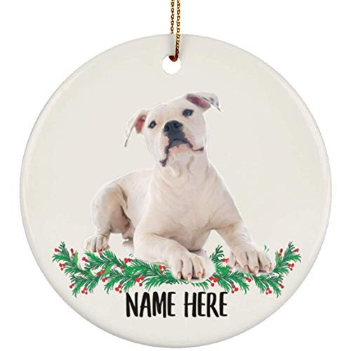 Lovesout Personalized Name White American Bulldog Christmas Tree Ornament Circle Ceramic