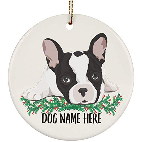 Lovesout Personalized Name Pied French Bulldog Christmas Tree Ornament Circle Ceramic
