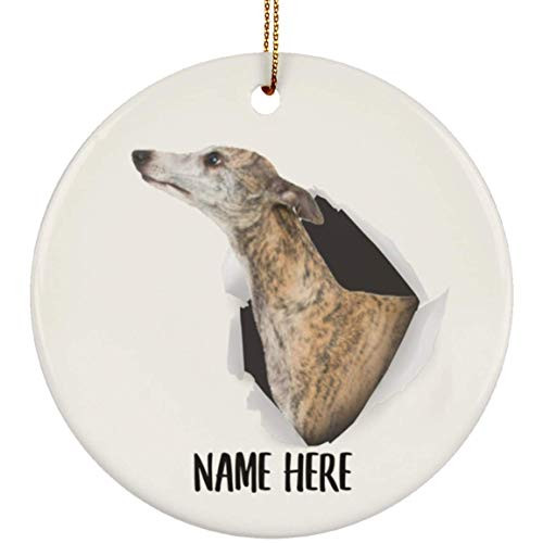 Lovesout Cute Whippet Yellow Brindle Personalized Name Christmas Tree White Ceramic Circle Ornament