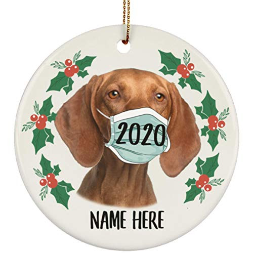 Lovesout Funny Personalized Name Vizsla Tri Color Quarantine 2020 Christmas Tree Ornament White Circle Ceramic