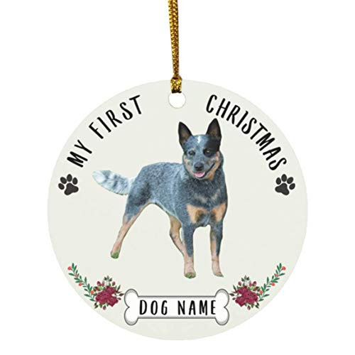 Lovesout Personalized Name Blue Heeler Dog Blue Merle Puppys First Christmas 2020 Ornament White Ceramic Circle