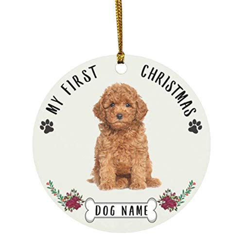 Lovesout Personalized Name Cavapoo Chestnut Puppys First Christmas 2020 Ornament White Ceramic Circle