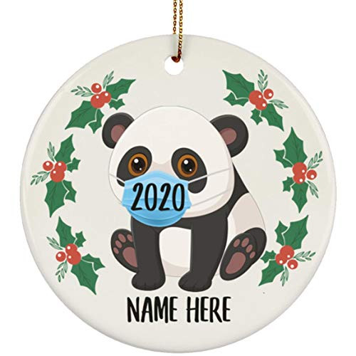 Lovesout Funny Personalized Name Panda Cutue 2 Quarantine 2020 Christmas Tree Ornament White Circle Ceramic