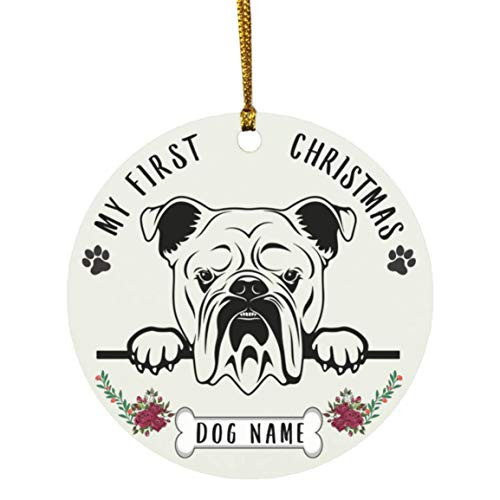 Lovesout Personalized Name English Bulldog Peeking Puppys First Christmas 2020 Ornament White Ceramic Circle Lovesout Personalized Name English Bulldog Peeking Puppys First Christmas 2020 Ornament White Ceramic Circle
