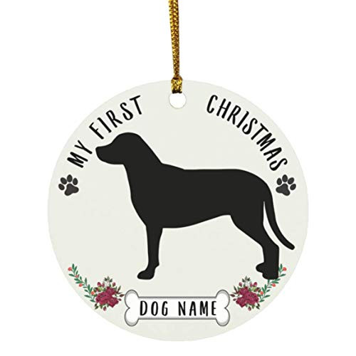 Lovesout Personalized Name Greater Swiss Mountain Dog Silhouette Puppys First Christmas 2020 Ornament White Ceramic Circle