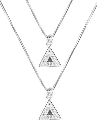 Sterling Silver Layered Triangle Pendant Necklace Tiny Geometric Cubic Zirconia Double Choker Necklace gifts for women girls