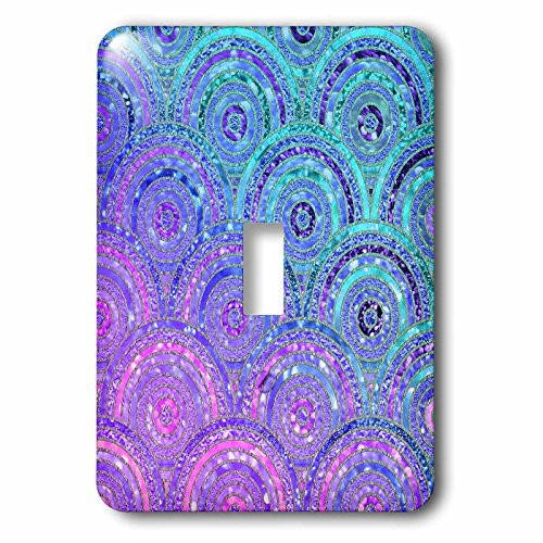 3dRose -lsp_268936_1- Single Toggle Switch Trendy Teal Purple Feminine Faux Glitter Dot Circle Pattern