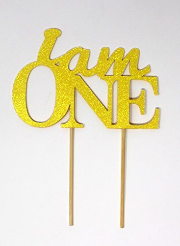 All About Details I Am One Cake Topper 1pc 1st birthday cake topper 1st birthday decoration -Glitter Pastel Yellow-