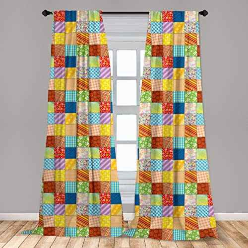 Lunarable Colorful 2 Panel Curtain Set Quilt Style Floral Plaid and Geometric Design Old Fashioned Patchwork Pattern Lightweight Window Treatment Living Room Bedroom Decor 56 inch x 63 inch Red Yellow Lunarable Colorful 2 Panel Curtain Set Quilt Style Floral Plaid and Geometric Design Old Fashioned Patchwork Pattern Lightweight Window Treatment Living Room Bedroom Decor 56 inch x 63 inch Red Yellow