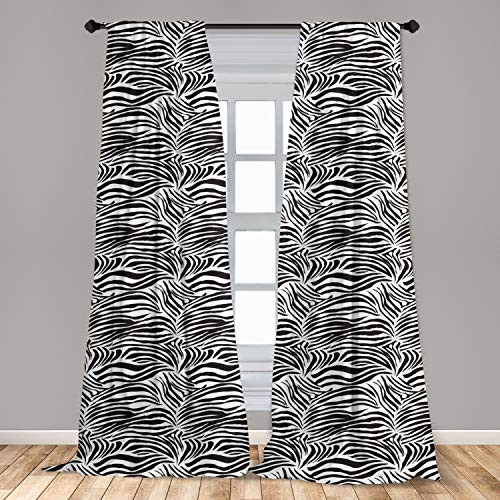 Ambesonne Zebra Print Curtains Striped Zebra Animal Print Nature Wildlife Inspired Simplistic Illustration Window Treatments 2 Panel Set for Living Room Bedroom Decor 56 inch x 63 inch Black White