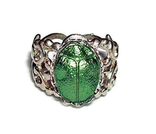 EGYPTIAN REVIVAL SCARAB Ring Metallic Green Beetle Victorian Adjustable EGYPTIAN REVIVAL SCARAB Ring Metallic Green Beetle Victorian Adjustable