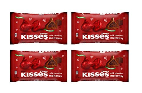 Hersheys Kisses Roses Milk Chocolate Meltaway Valentines Day Chocolate Candy - Pack of 4 Bags - 36 oz Total - 9 oz Per Bag - Bulk Valentines Day Hersheys Chocolate Kisses