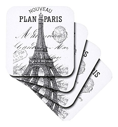 3dRose Nouveau Paris Vintage Eiffel Tower - Ceramic Tile Coasters, Set of 4 (cst_110389_3)