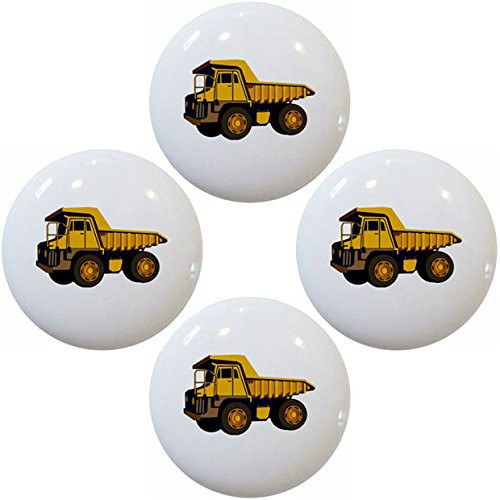 Yellow Dump Truck Ceramic Cabinet Drawer Pulls Knobs -Set of 4 Knobs-
