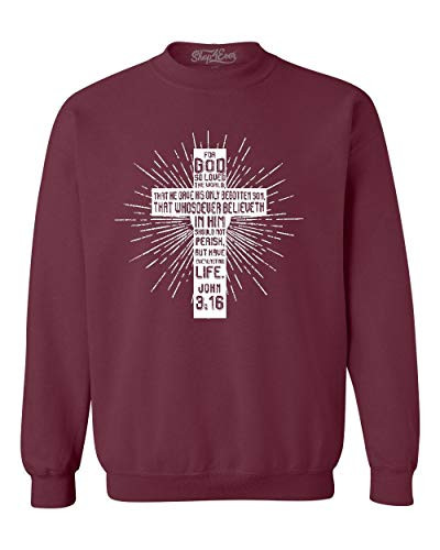 Shop4Ever John 316 Bible Verse Cross Crewneck Sweatshirts X-Large Maroon 0