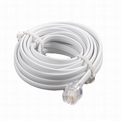 Houseuse Telephone Male to Male RJ11 Plug Adapter Cable 10 Foot Long for Landline Telephone White