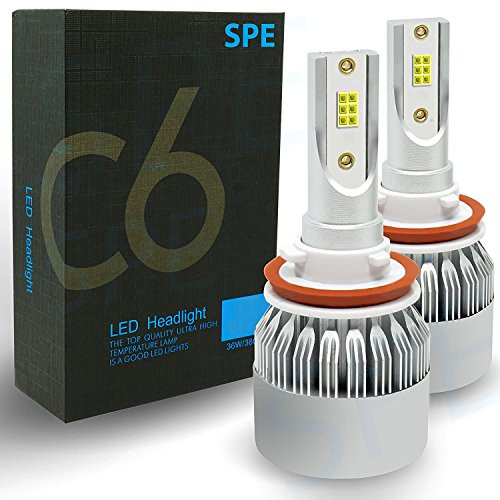 SPE LED Headlight Bulbs w/Premium CSP LED Chip -H11 H8 H9- - 72W 7600LM 6000K Cool White Bulb - Direct Replacements IP67 Waterproof - 2 Year Warranty