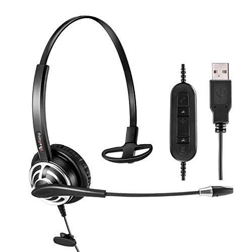 Mono USB Headset Headphone with Microphone Noise Cancelling for Skype Microsoft Lync Voice Recognition