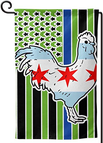 Guoyuan Chicago Flag Rooster Blue Thin Line Flag Double Sided Garden Flag Indoor Outdoor Flag Yard Home Flag 12.5 X 18 Inches