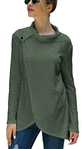 Iandroiy Womens Loose Casual Tunic Tops Long Sleeve Sweatshirt Blouse -Small Vg Green-