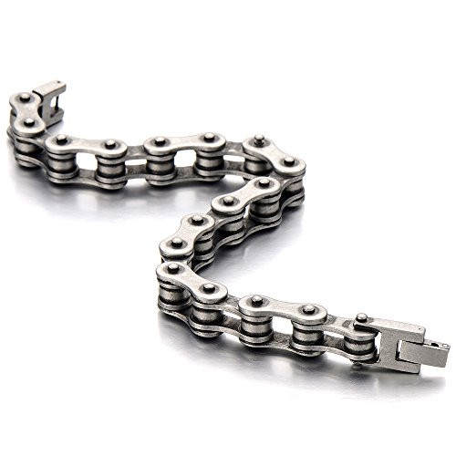 COOLSTEELANDBEYOND Classic Mens Bike Chain Bracelet Stainless Steel Old Metal Treatment Retro Style