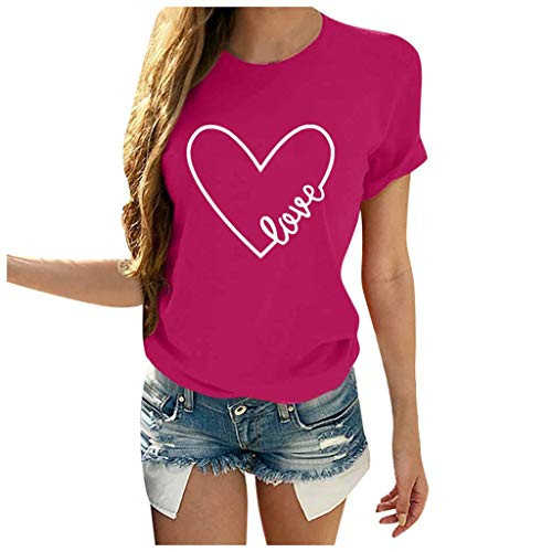 Hotkey Heart Shirt Top Womens Valentines Day T Shirt Short Sleeve Mothers Day Graphic Print Tee O Neck Blouses Tops