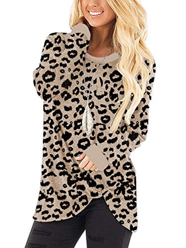 I2CRAZY Sweaters for Women Twist Knot Shirts Basic Tunic Top-XL Leopard