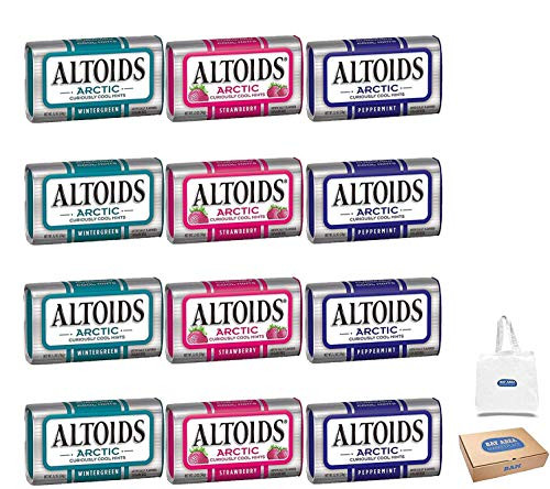 Altoids Arctic Variety -Pack of 12 - 4 Peppermint 4 Wintergreen and 4 Strawberry thins-