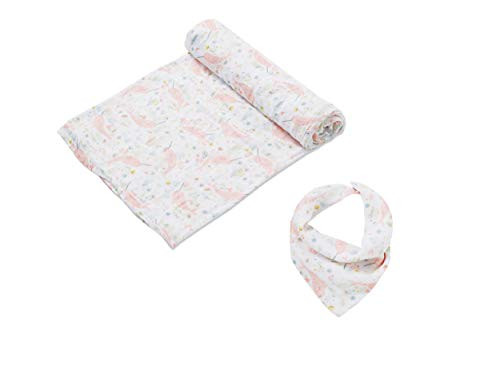 Angel Dear Bamboo Swaddle Blanket and Bandana Bibs Set -Narwhal Green-