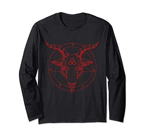 Pentagram Goat Head Baphomet Satanic Witchcraft Design Long Sleeve T-Shirt