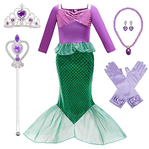 Little Girls Mermaid Costume Princess Dresses for Girls Halloween Birthday Party Dress Up 3T 4T -K34100CM-