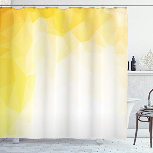 Ambesonne Yellow and White Shower Curtain Fractal Mosaic Form with Simplistic Abstract Triangles with Ombre Effect Cloth Fabric Bathroom Decor Set with Hooks 70 inch Long Yellow White