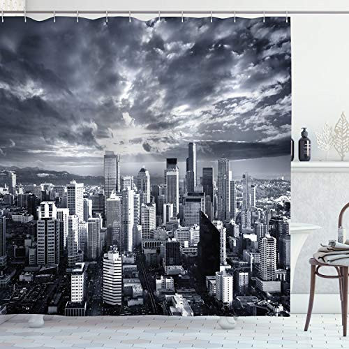 Ambesonne Wanderlust Shower Curtain Seattle Cityscape Business Buildings Skylines Dark Clouds at Sunset Print Cloth Fabric Bathroom Decor Set with Hooks 84 inch Long Extra Grey Ambesonne Wanderlust Shower Curtain Seattle Cityscape Business Buildings Skylines Dark Clouds at Sunset Print Cloth Fabric Bathroom Decor Set with Hooks 84 inch Long Extra Grey