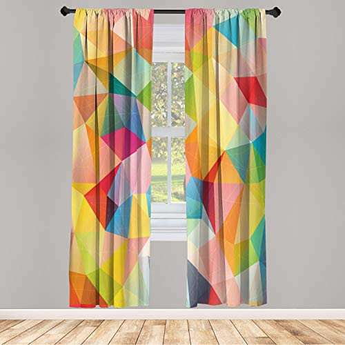 Ambesonne Geometric Window Curtains Polygonal Arrangement with Colorful Abstract Triangles Ornamental Illustration Lightweight Decorative Panels Set of 2 and Rod Pocket 56 inch x 63 inch Multicolor