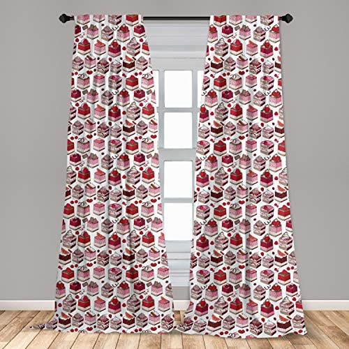 Ambesonne Dessert Curtains Delicious Cake Slices with Different Flavors Pastry Strawberry Chocolate Food Art Window Treatments 2 Panel Set for Living Room Bedroom Decor 56 inch x 63 inch Multicolor