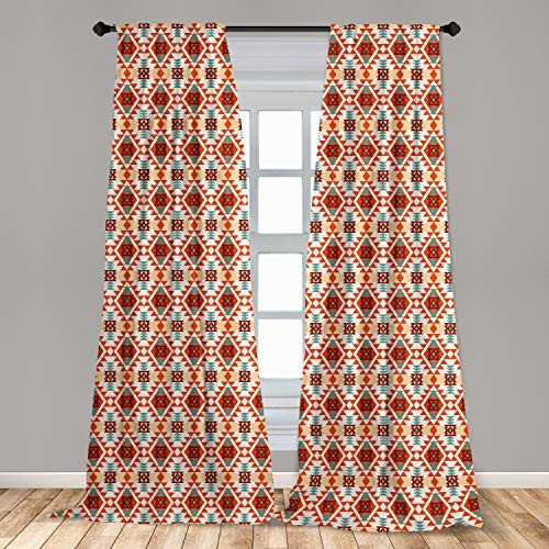 Ambesonne Tribal Window Curtains Prehistoric Traditional Aztec Folk Motif with Geometric Triangles Native Design Lightweight Decorative Panels Set of 2 with Rod Pocket 56 inch x 63 inch Teal Cream Red