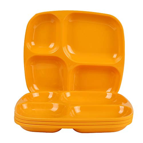 LUCKY-GO Set of 4 -10.2 100 percent Melamine Compartment Dessert/Salad Plates 4 Section Compartment Divided Plates  melamine platter Salads noodles burgers Safe for Dishwasher -Yellow-
