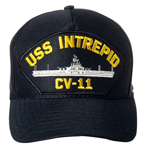 United States Navy USS Intrepid CV-11 Aircraft Carrier Ship Emblem Patch Hat Navy Blue Baseball Cap