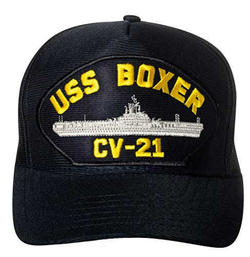 United States Navy USS Boxer CV-21 Aircraft Carrier Ship Emblem Patch Hat Navy Blue Baseball Cap