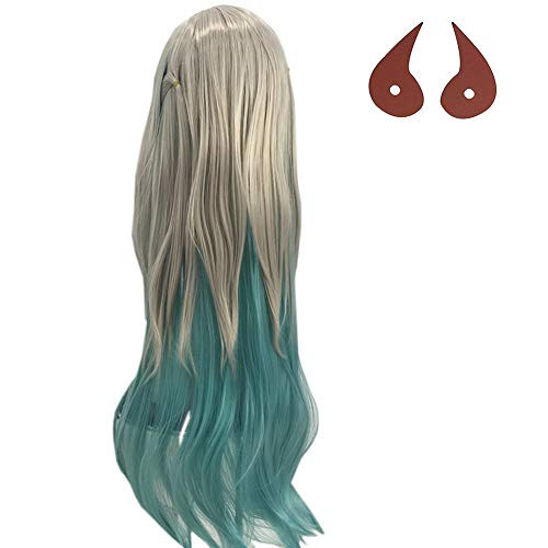 YIMAI Yashiro Nene Wig with 2Pcs Clips Toilet-Bound Hanako-kun Cosplay Wig Silver Gray Green Long Hair for Girls Party Costume Medium
