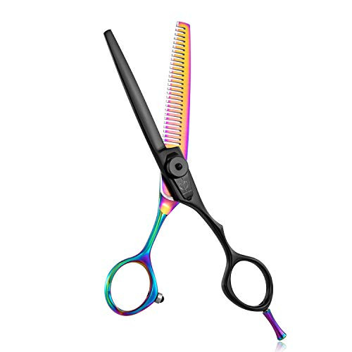 Professional Barber Hair Scissors 6 Inches Rainbow Titanium Coating Sharp Hair Thinning Shear for Men and Women Texturizing Salon Shear