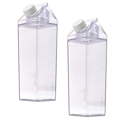 Cabilock 2PCS Clear Milk Carton Water Bottle Plastic Milk Bottles Empty 500ml BPA Free Portable Water Bottle for Outdoor Travel Sports and Camping