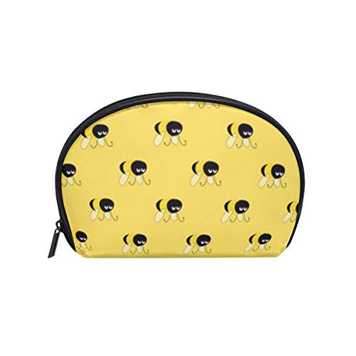 Bumblebee Yellow Womens Half Moon Cosmetic Bag Makeup Pouch Shell Toiletry Kits
