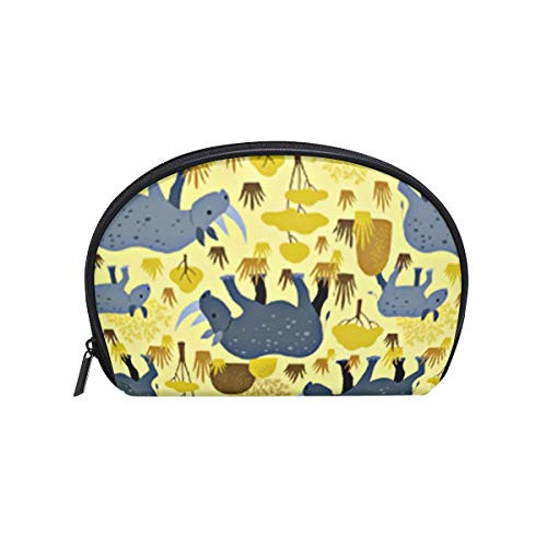 Endangered Rhino Yellow Desert Womens Half Moon Cosmetic Bag Makeup Pouch Shell Toiletry Kits